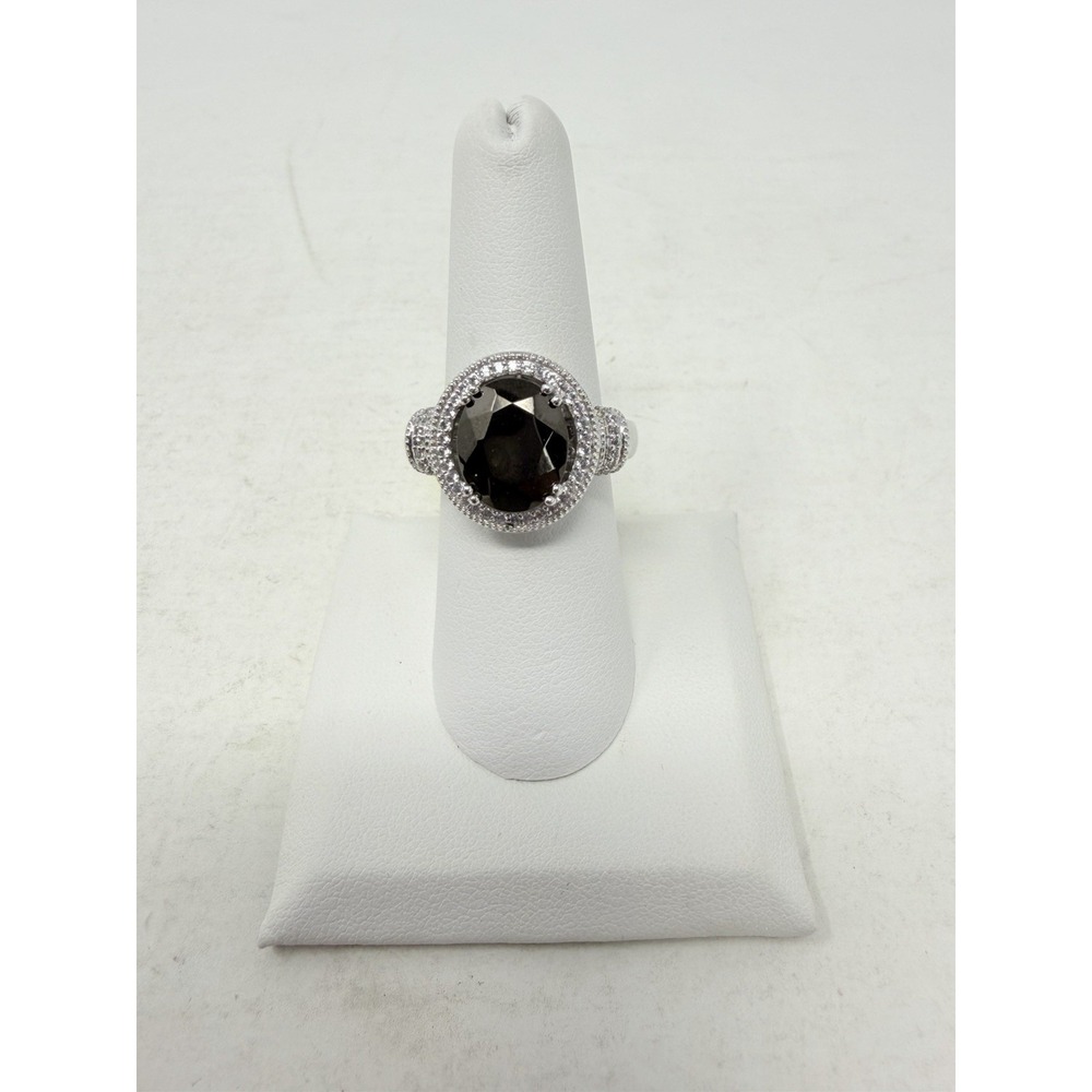 Shop LC Black Shungite/Zircon Size 7 Ring in Platinum Over Sterling Silver 5630